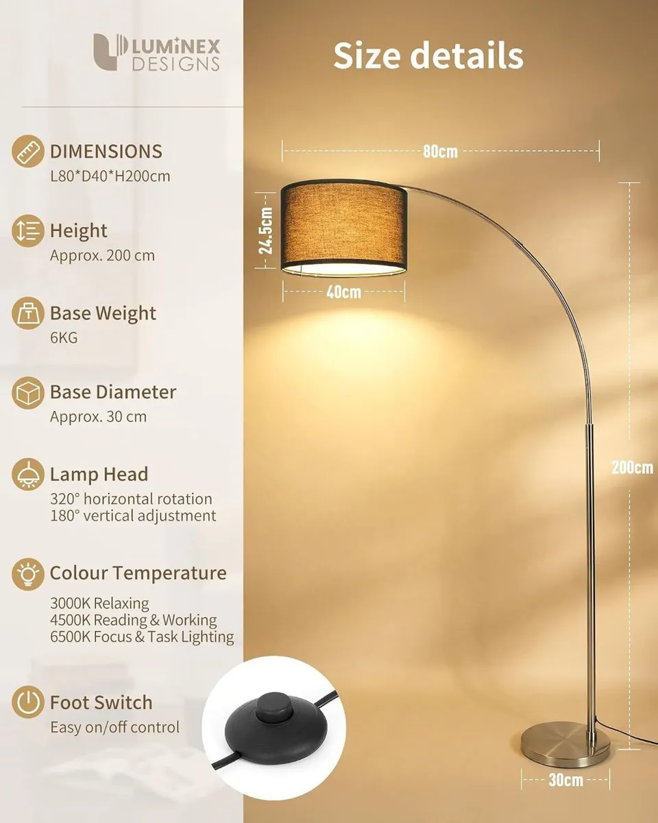 Arc Floor Lamp Rattan with Reach Adjustable - Image 2