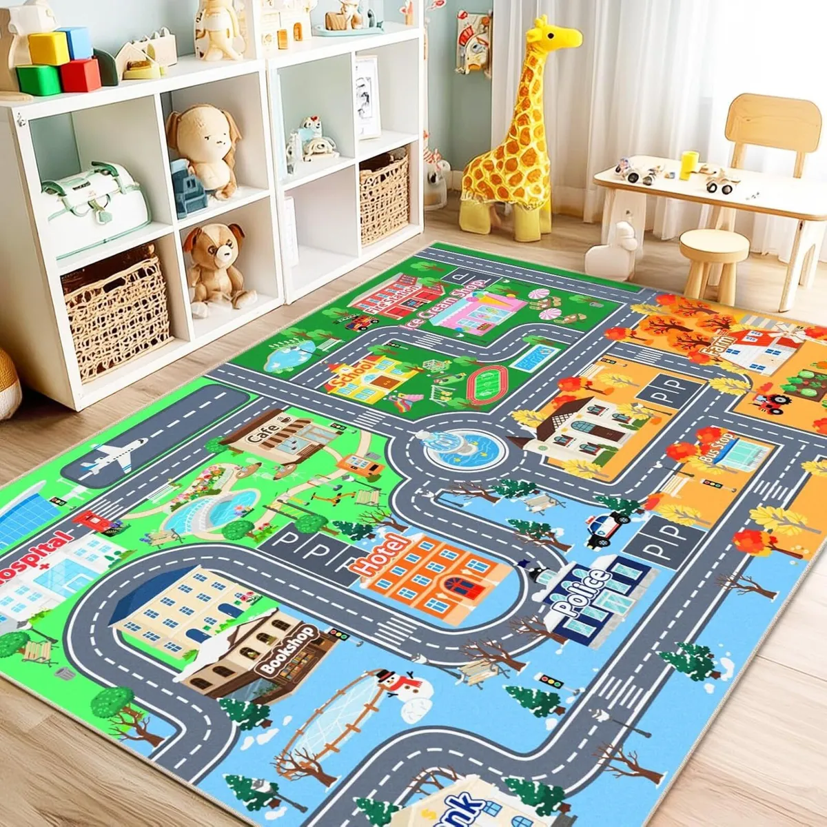 Washable Kids Rug for Playroom City Life - Image 1