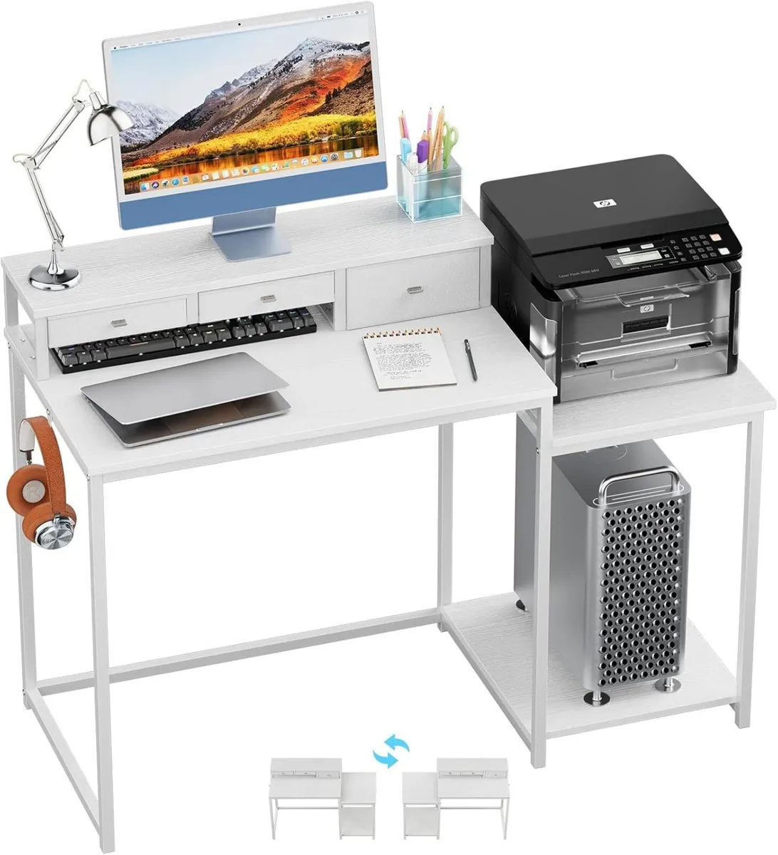 120CM Computer Desk with 3 Drawers Printer Shelf - Image 1