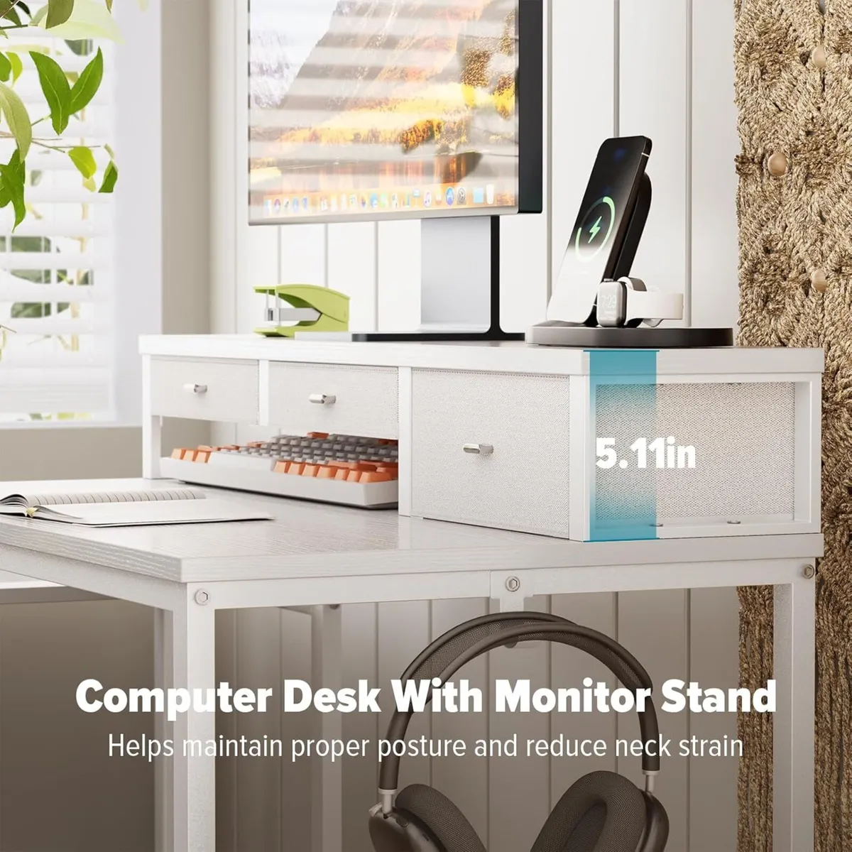 120CM Computer Desk with 3 Drawers Printer Shelf - Image 4