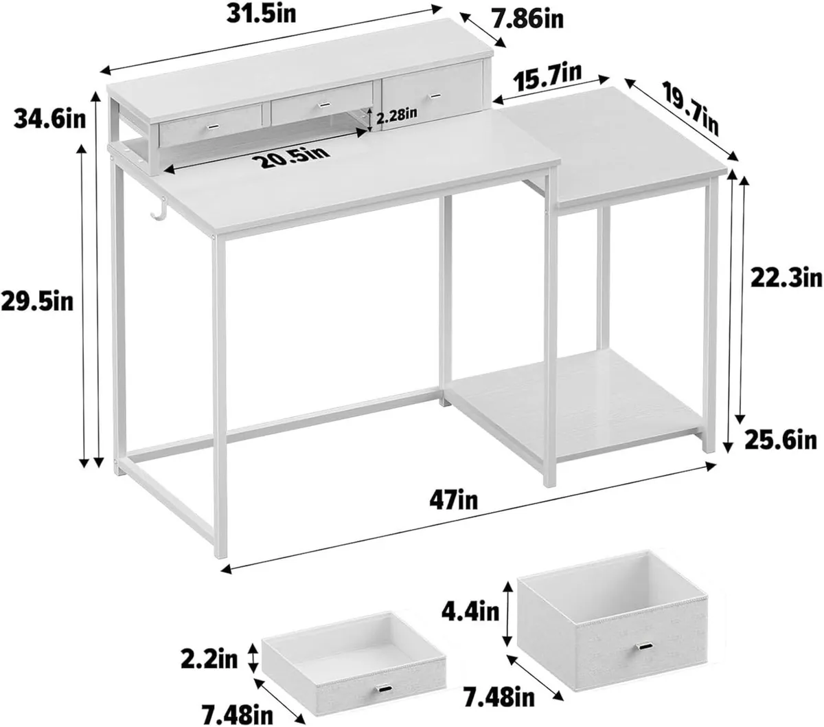120CM Computer Desk with 3 Drawers Printer Shelf - Image 2