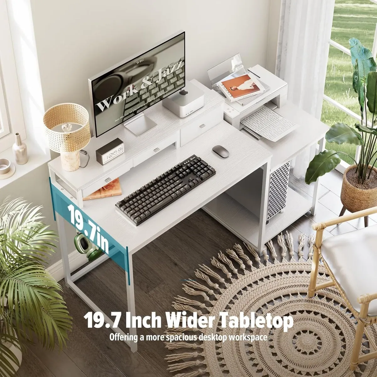 120CM Computer Desk with 3 Drawers Printer Shelf - Image 3