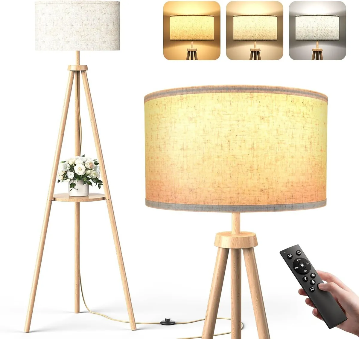 Floor Lamp with Storage Shelves 12W Solid Wooden - Image 1