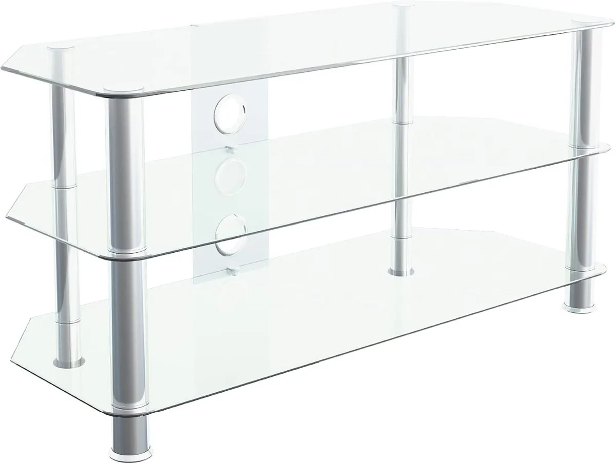 Glass Corner TV Stand with Cable Management Floor - Image 1