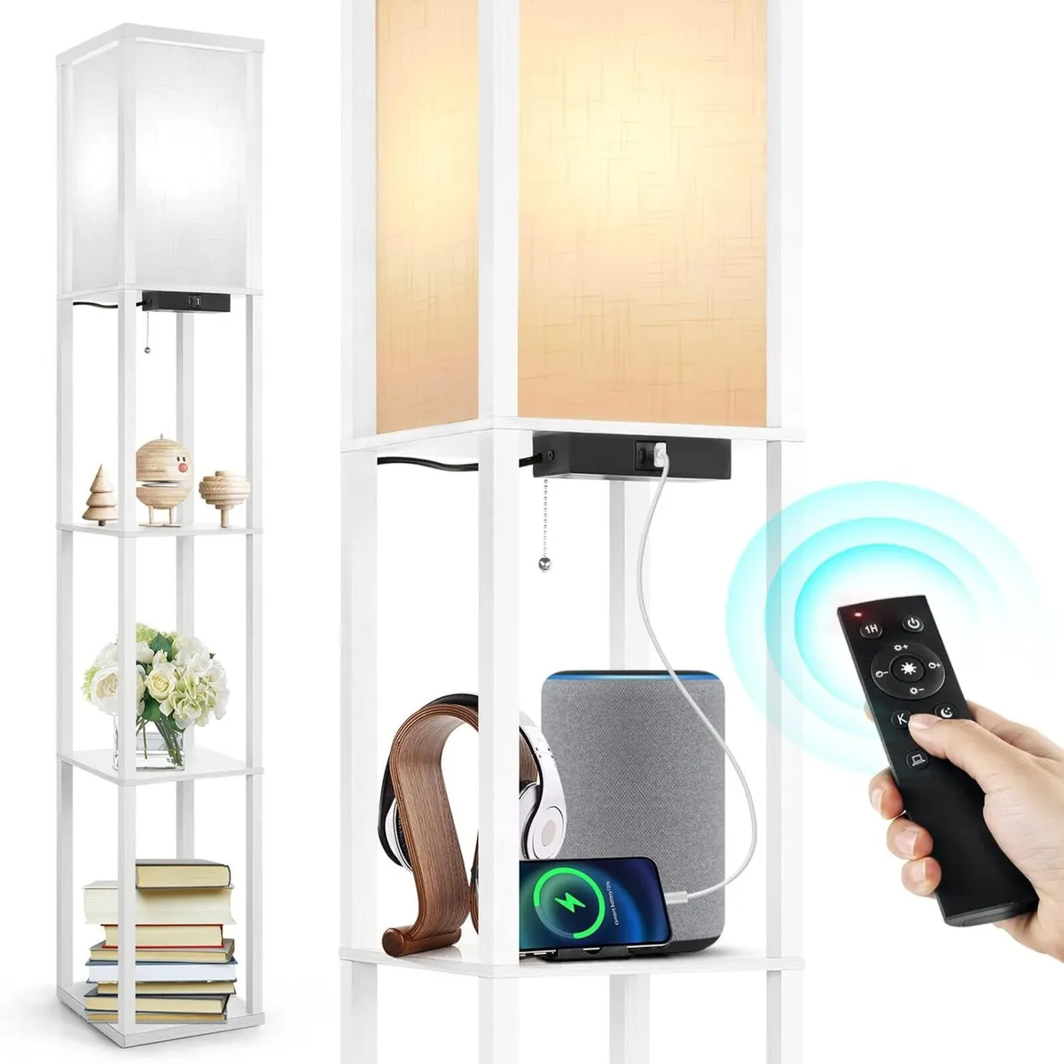 Shelf Floor Lamp with Drawer 2 USB-C Ports - Image 1