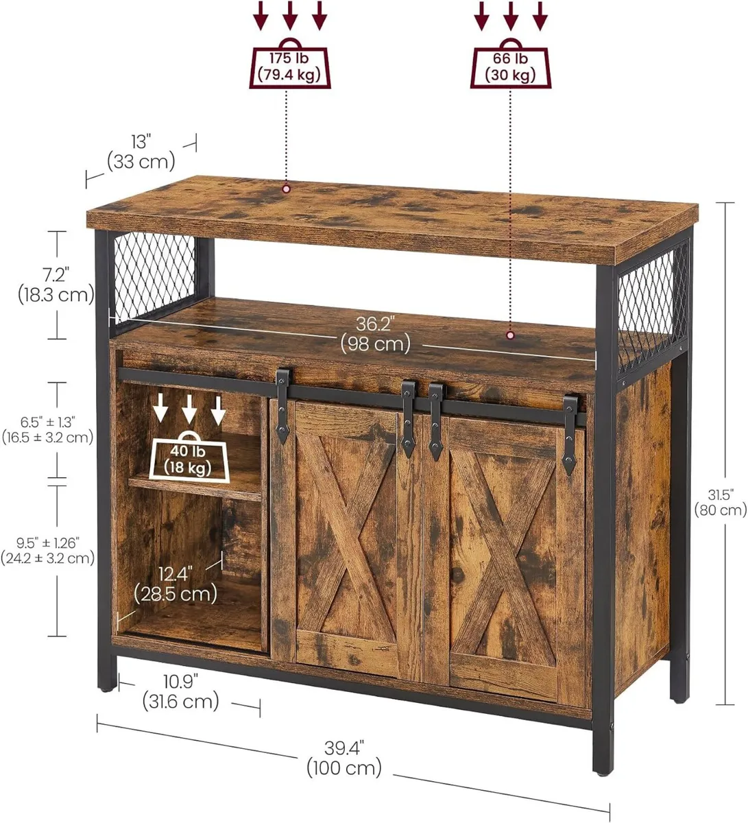 Sideboard with 2 Sliding Barn Doors - Image 3
