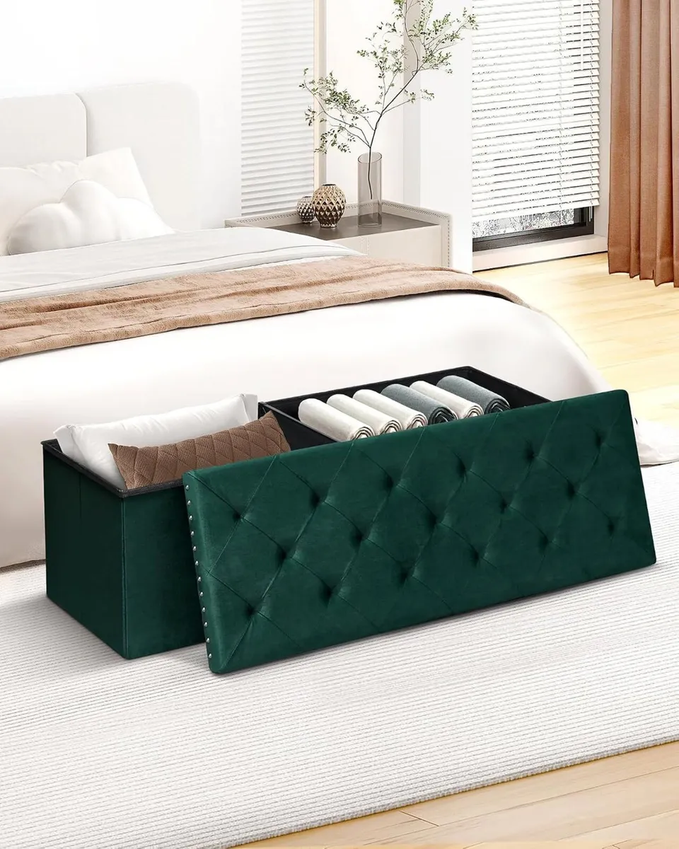 Folding Ottoman Storage Bench Extra Large Foot - Image 2