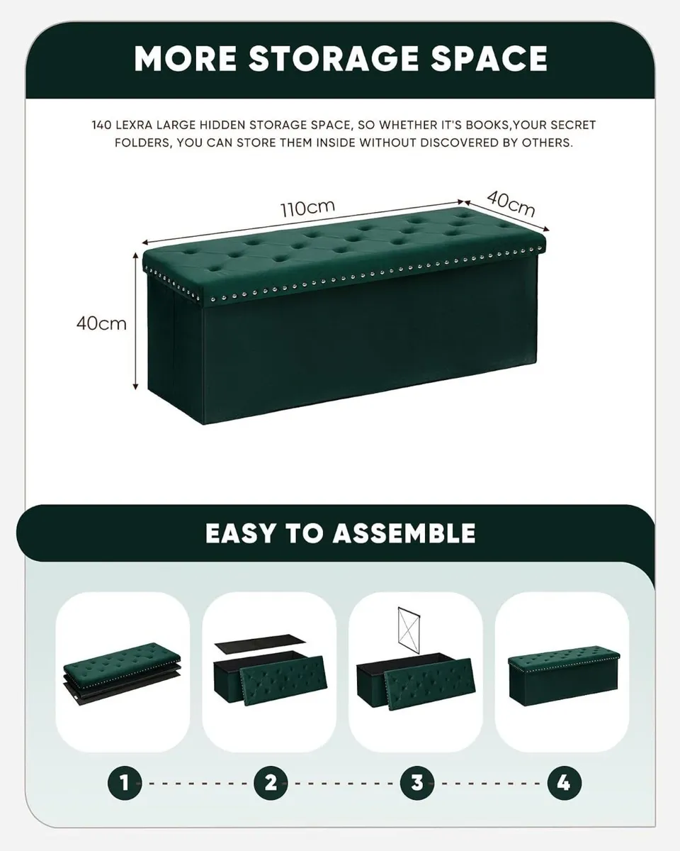 Folding Ottoman Storage Bench Extra Large Foot - Image 3