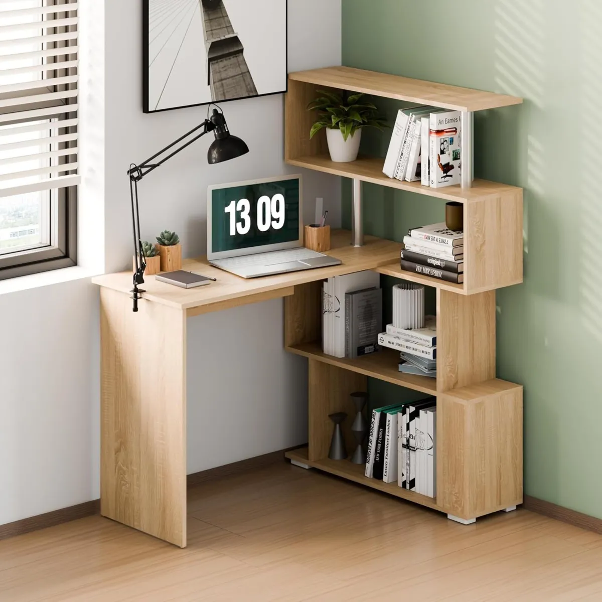 Corner Desk L Shaped with Rotatable Storage - Image 2
