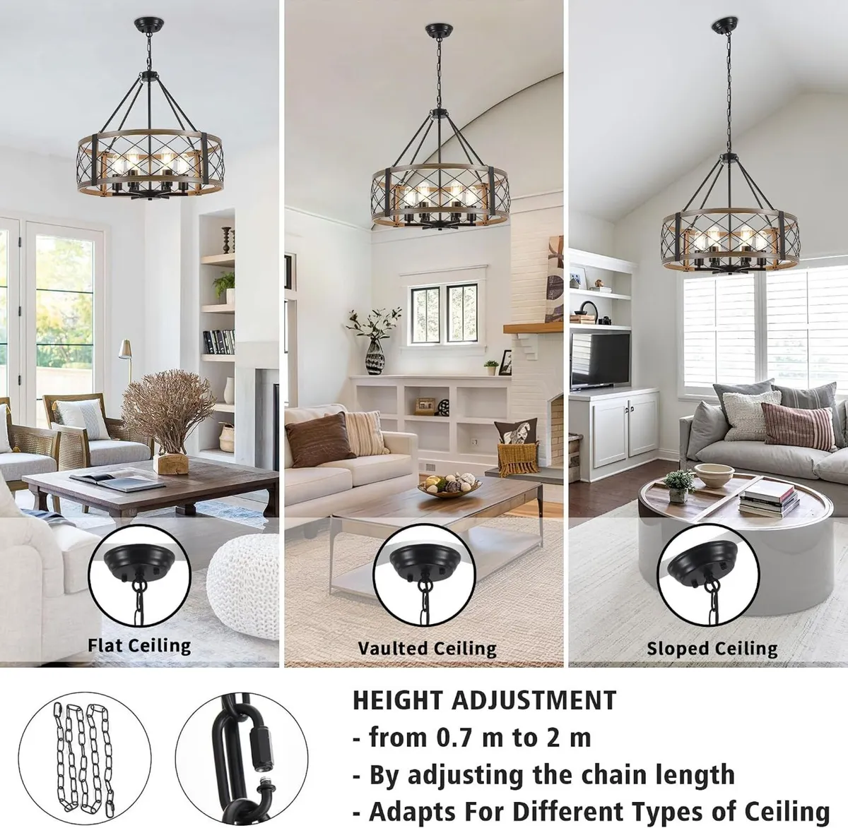 6 Lights Industrial Rustic Chandelier Ceiling - Image 3