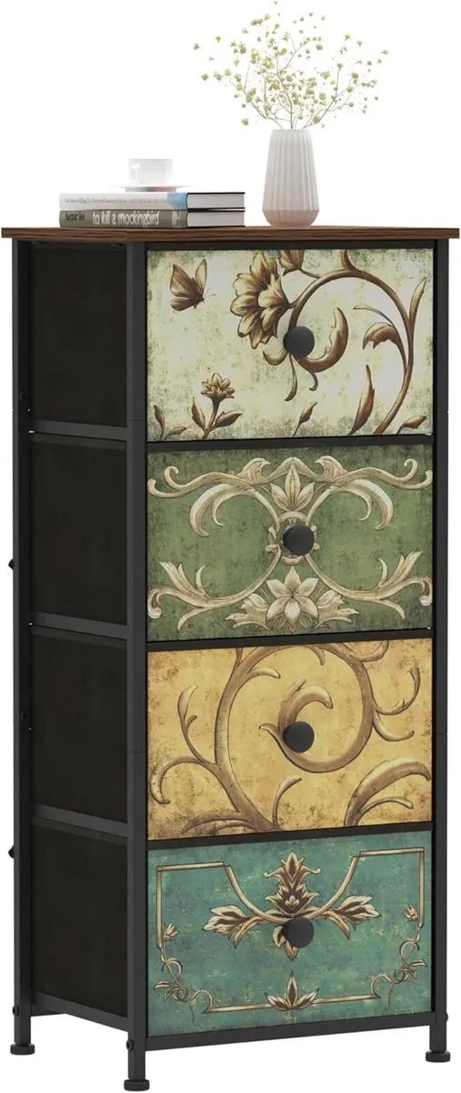 Narrow Tall Chest of Drawers 5 Fabric Drawer - Image 1