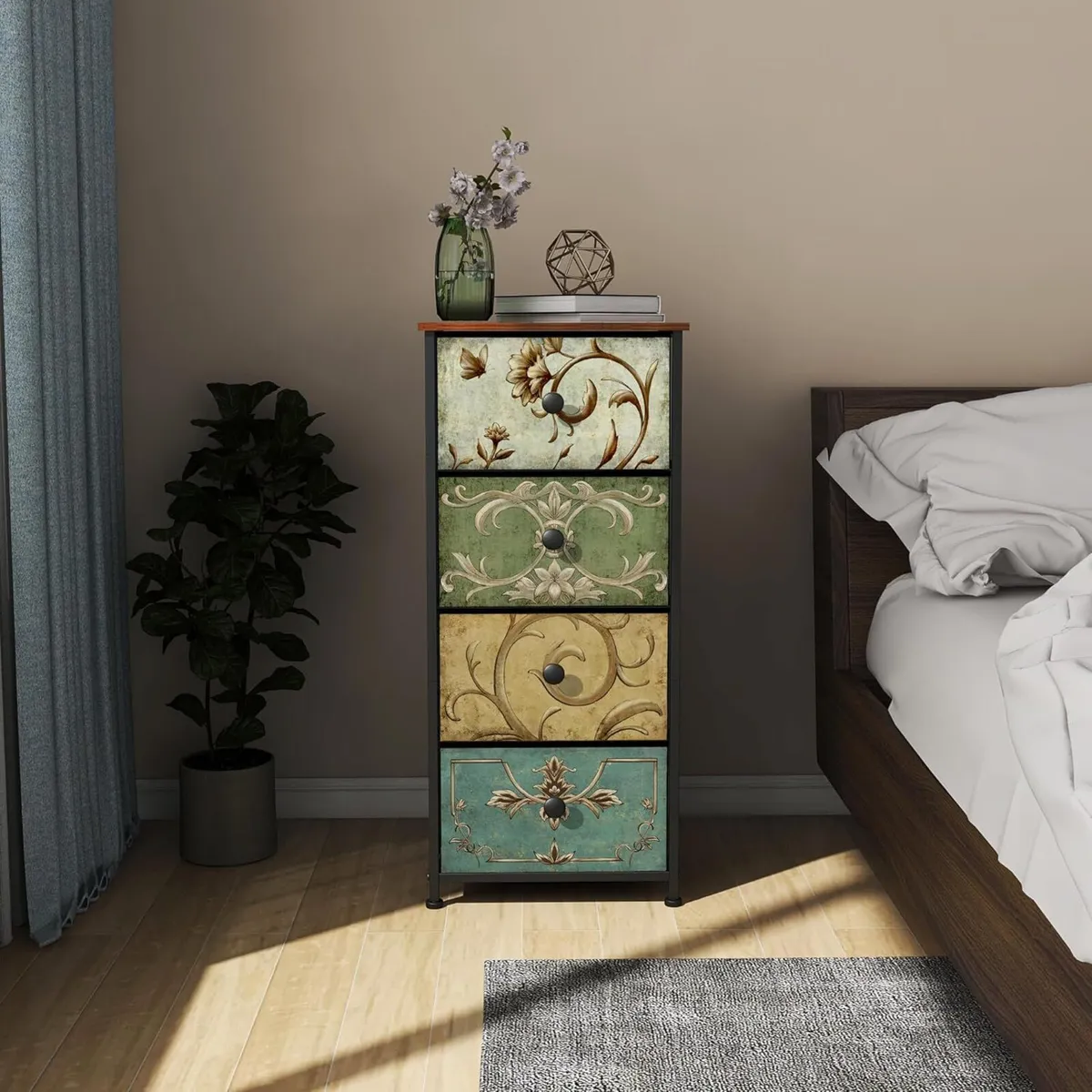Narrow Tall Chest of Drawers 5 Fabric Drawer - Image 2