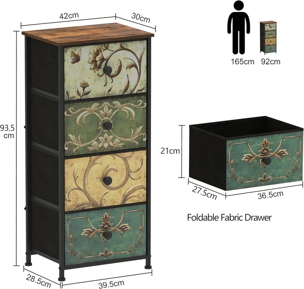 Narrow Tall Chest of Drawers 5 Fabric Drawer - Image 3