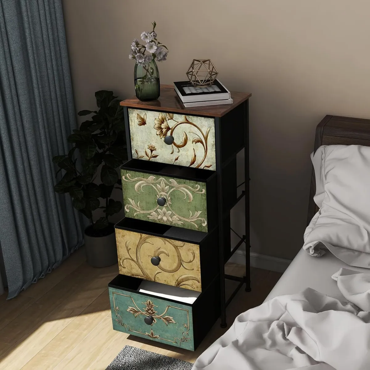 Narrow Tall Chest of Drawers 5 Fabric Drawer - Image 4