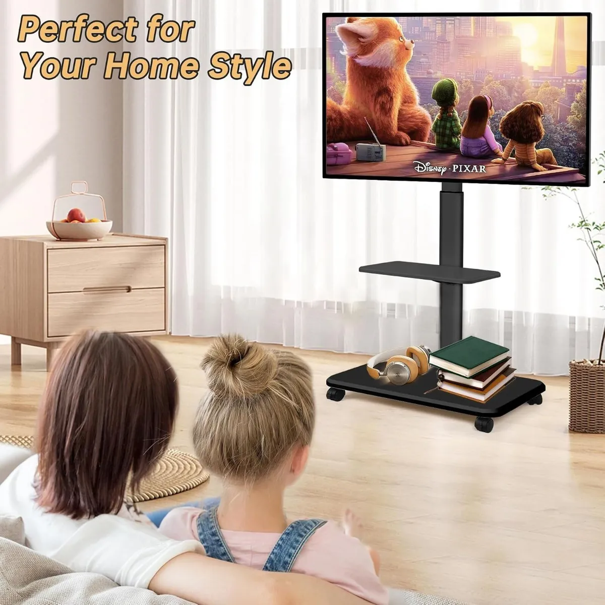 Rolling TV Stand for 32-70 Inch Flat Curved - Image 3