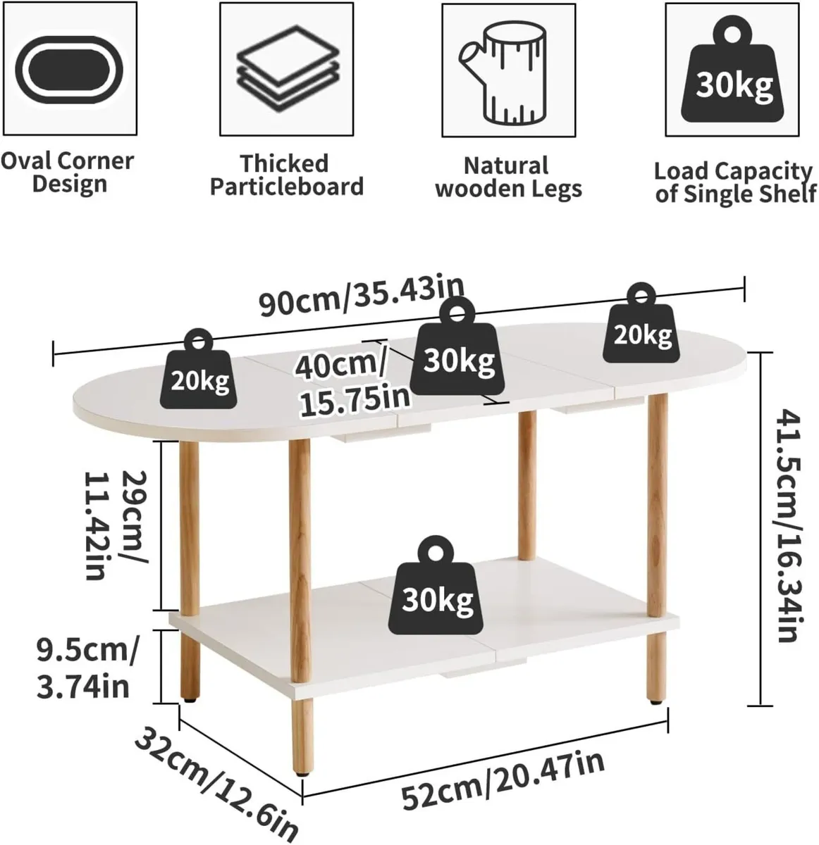Small Coffee Table Living Room Wooden with 2 - Image 3