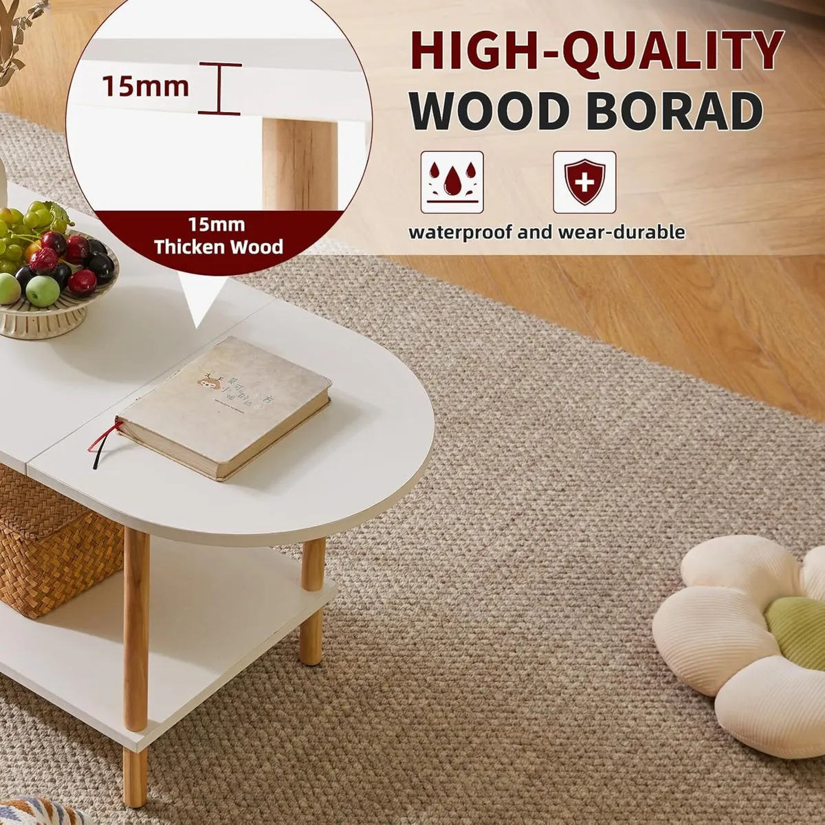 Small Coffee Table Living Room Wooden with 2 - Image 4