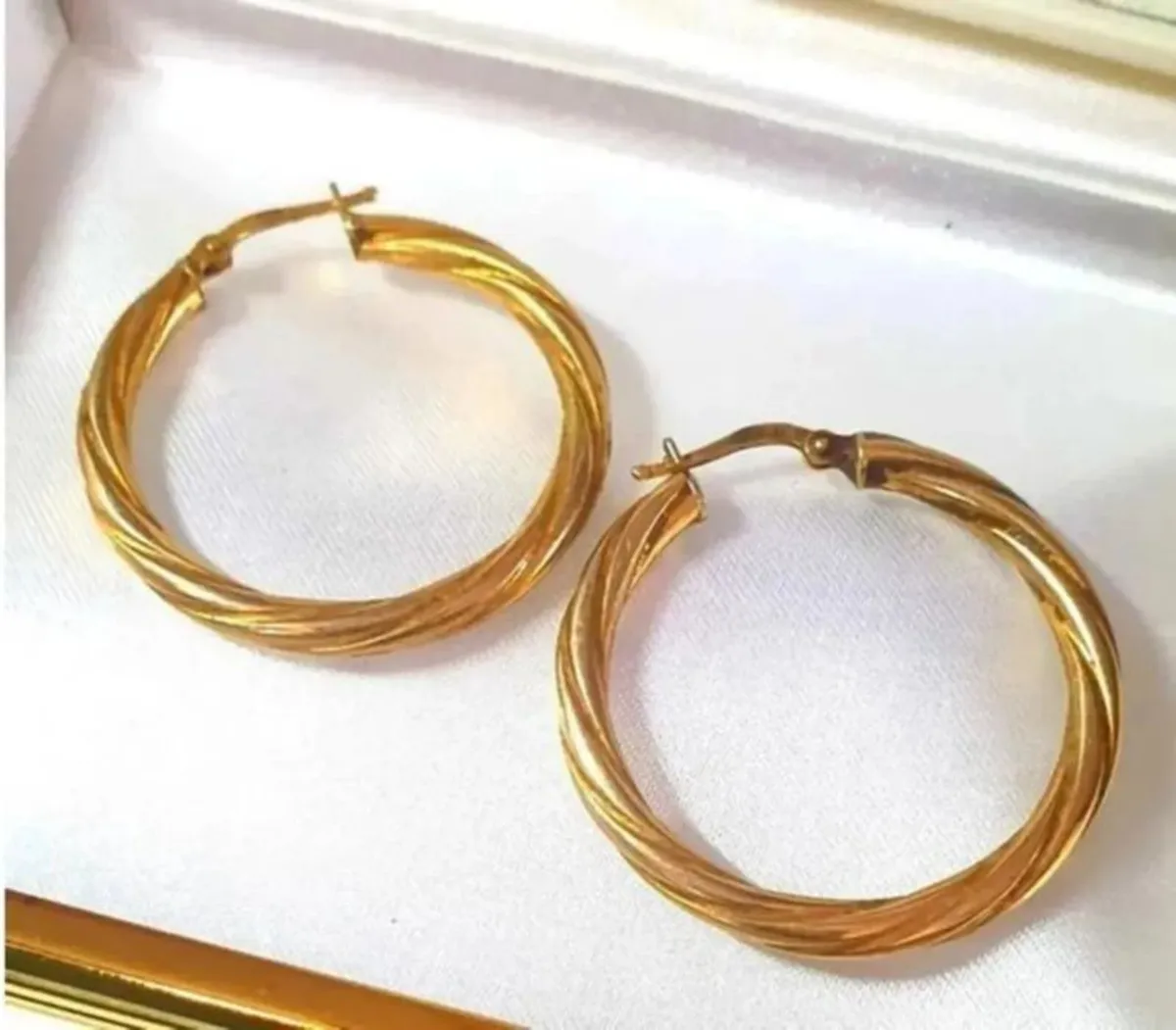 Large 9ct Gold Swirl Hoops - Image 1