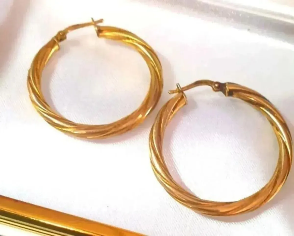 Large 9ct Gold Swirl Hoops - Image 3