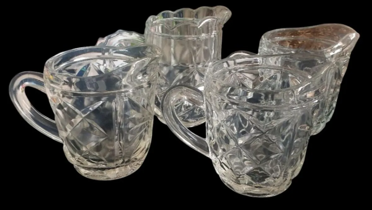 4 Pristine Vintage Pressed Glass Creamer Jugs - Image 1