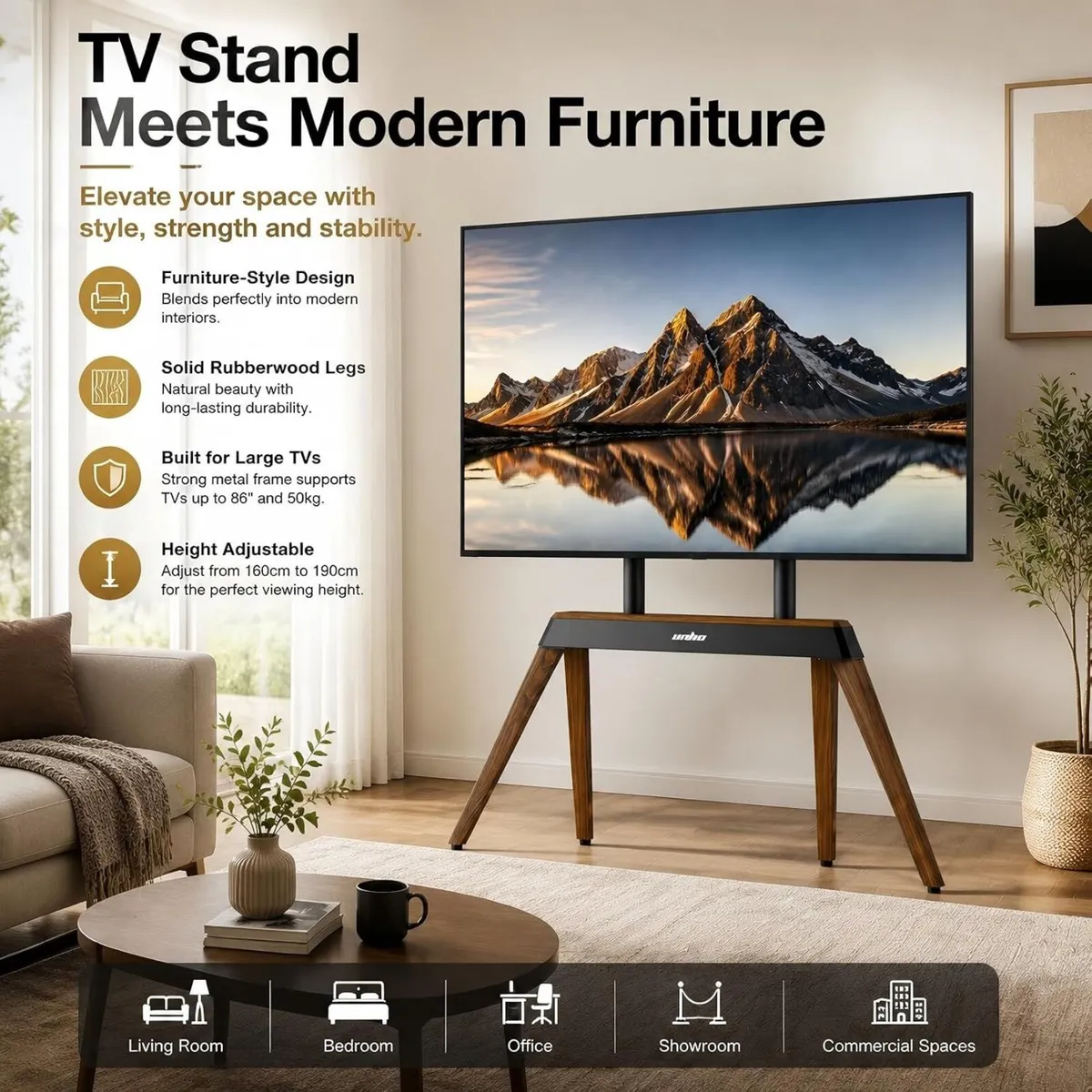 TV Stand Wooden Legs Freestanding Mount for 40-86 - Image 2