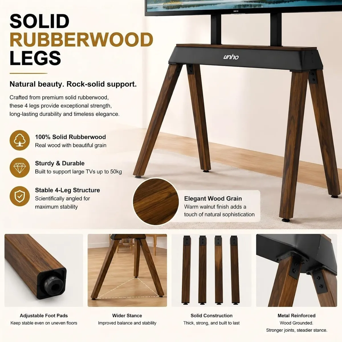 TV Stand Wooden Legs Freestanding Mount for 40-86 - Image 4