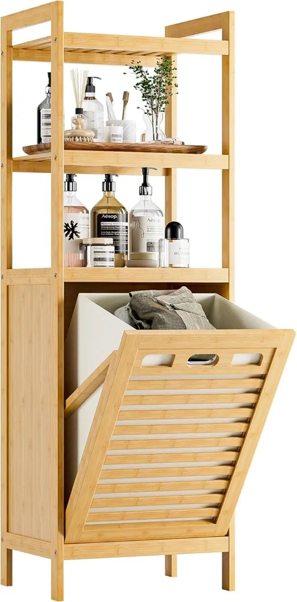 Bamboo Tilt Out Laundry Hamper 32L Bathroom - Image 1