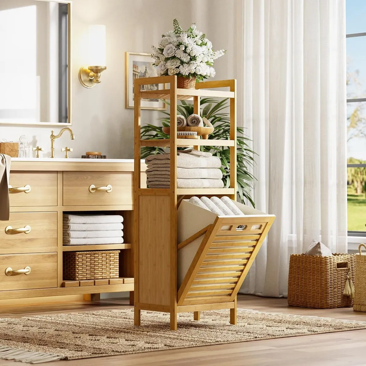 Bamboo Tilt Out Laundry Hamper 32L Bathroom - Image 2