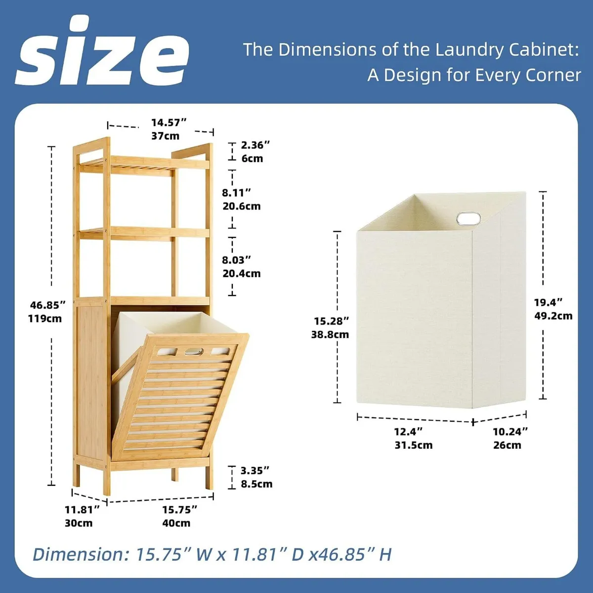 Bamboo Tilt Out Laundry Hamper 32L Bathroom - Image 3