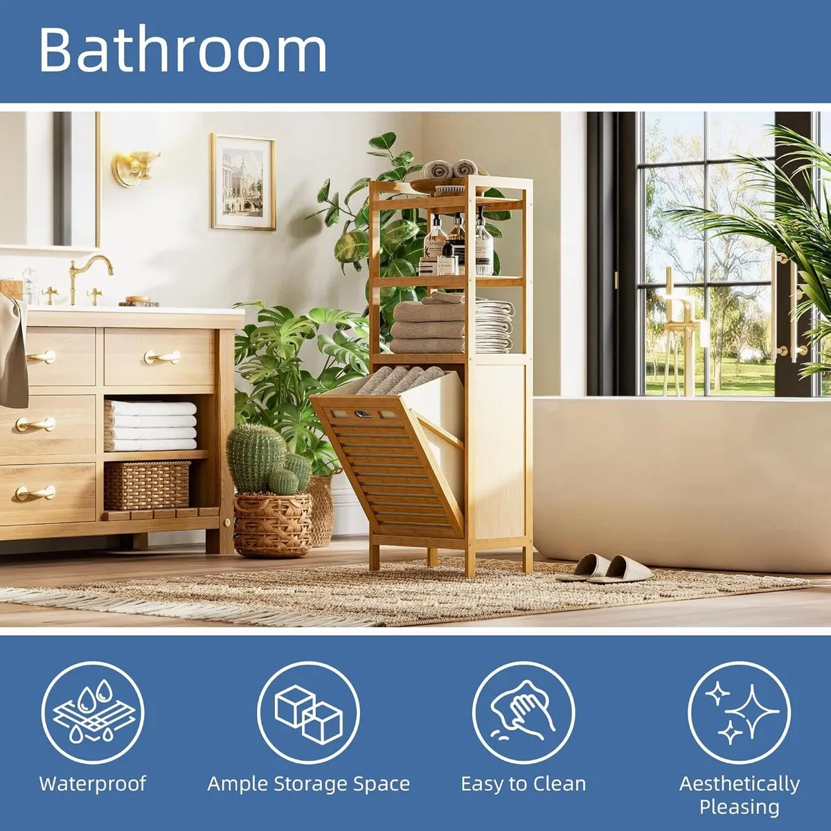 Bamboo Tilt Out Laundry Hamper 32L Bathroom - Image 4