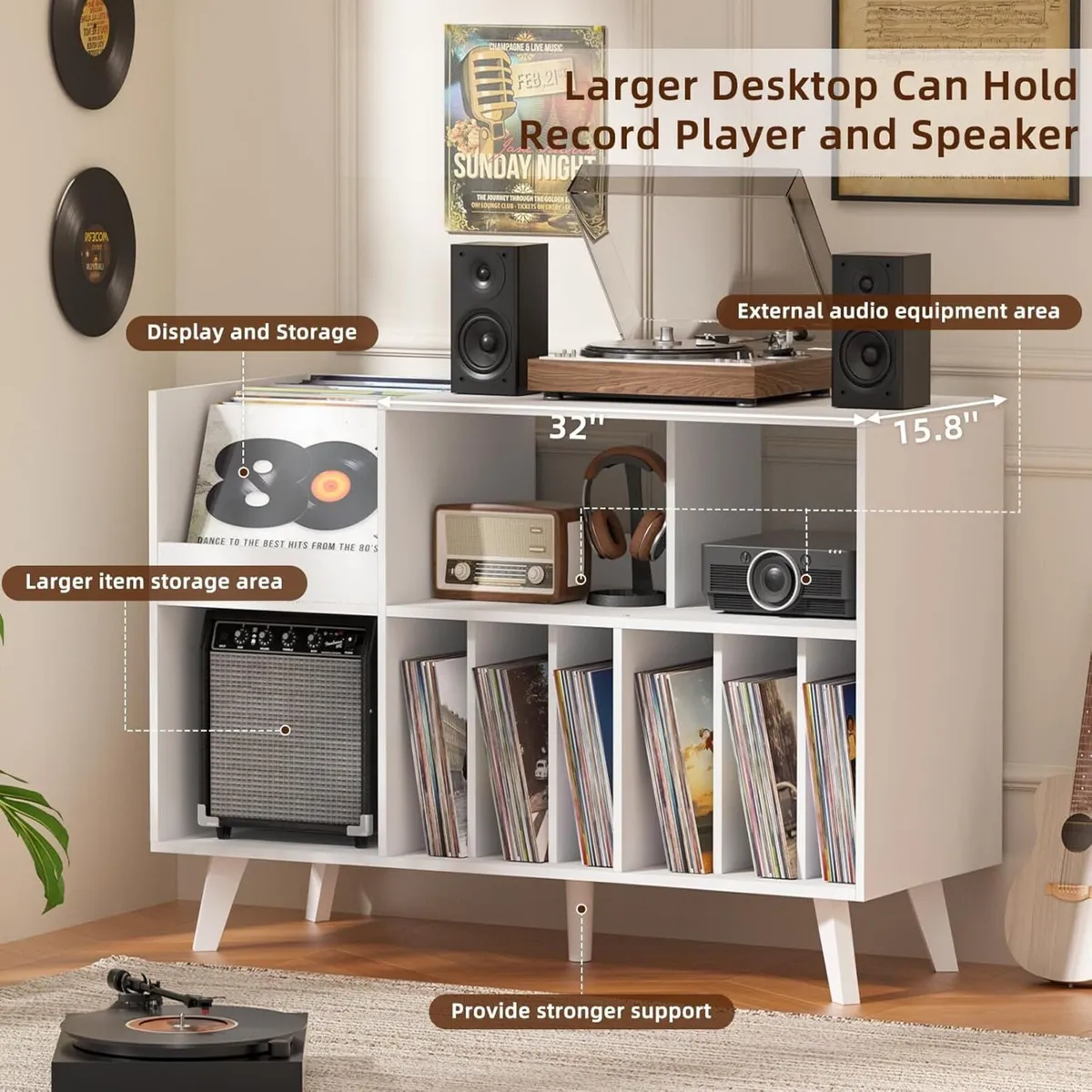 Large Record Player Stand Turntable with Storage - Image 3