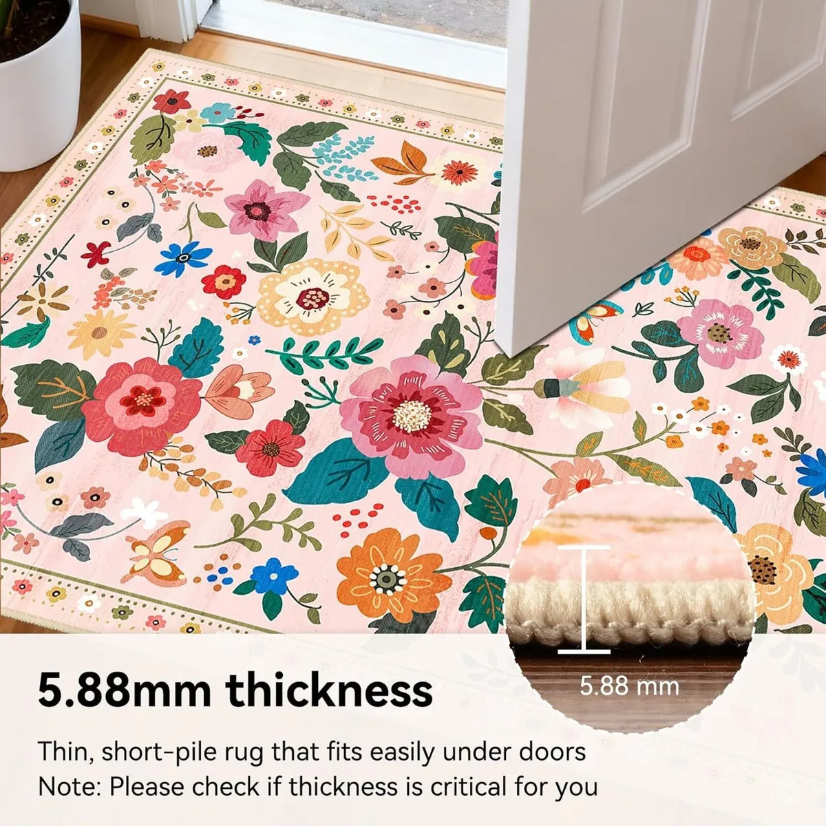 Rugs Living Room Machine Washable Floral Rug - Image 3
