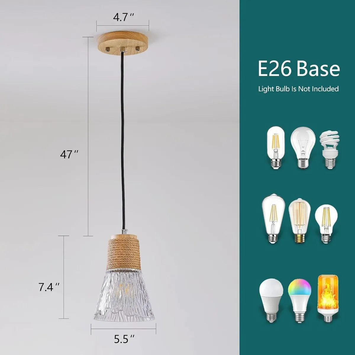 Rustic Glass Pendant Light Adjustable Hanging - Image 4