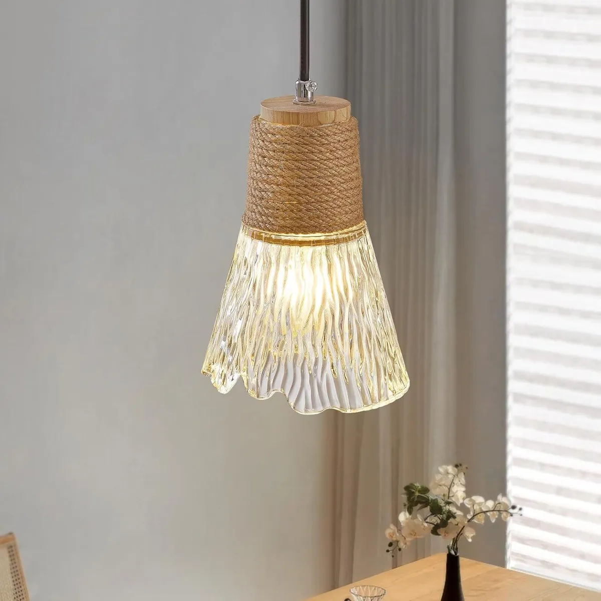 Rustic Glass Pendant Light Adjustable Hanging - Image 1