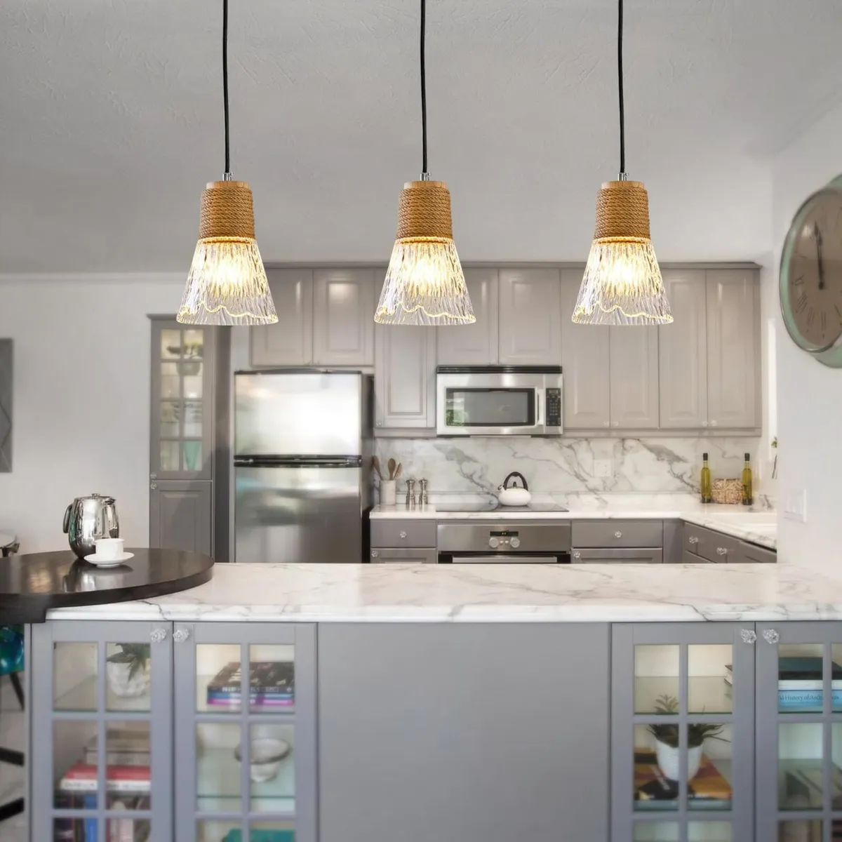 Rustic Glass Pendant Light Adjustable Hanging - Image 2
