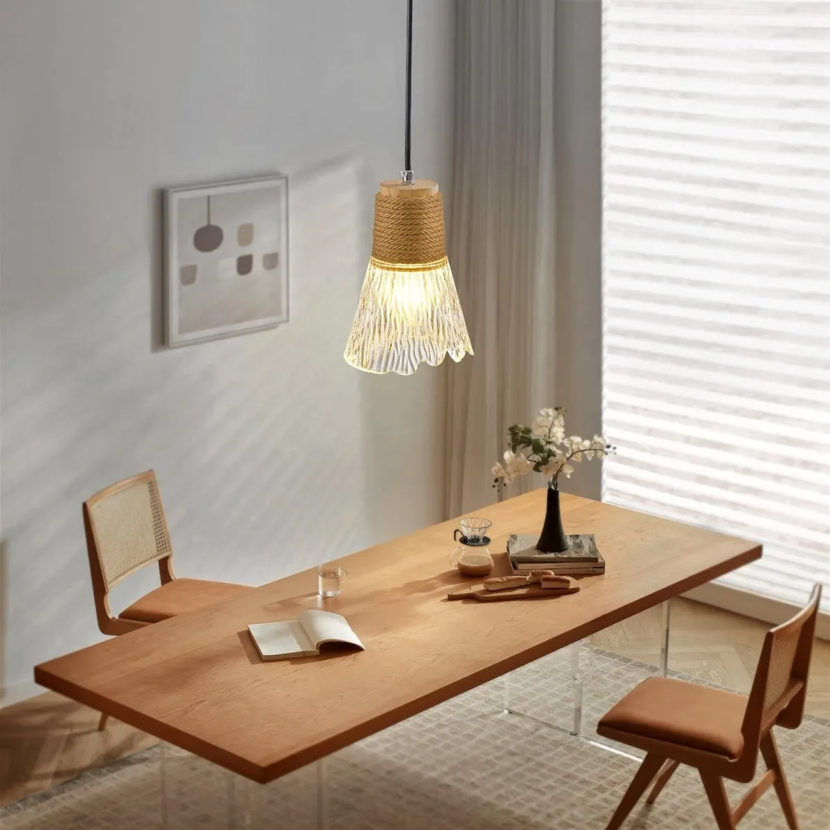 Rustic Glass Pendant Light Adjustable Hanging - Image 3