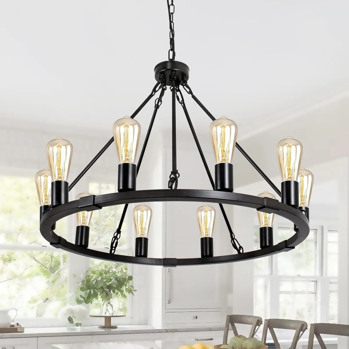 10-Light Wagon Wheel Chandelier Industrial - Image 1