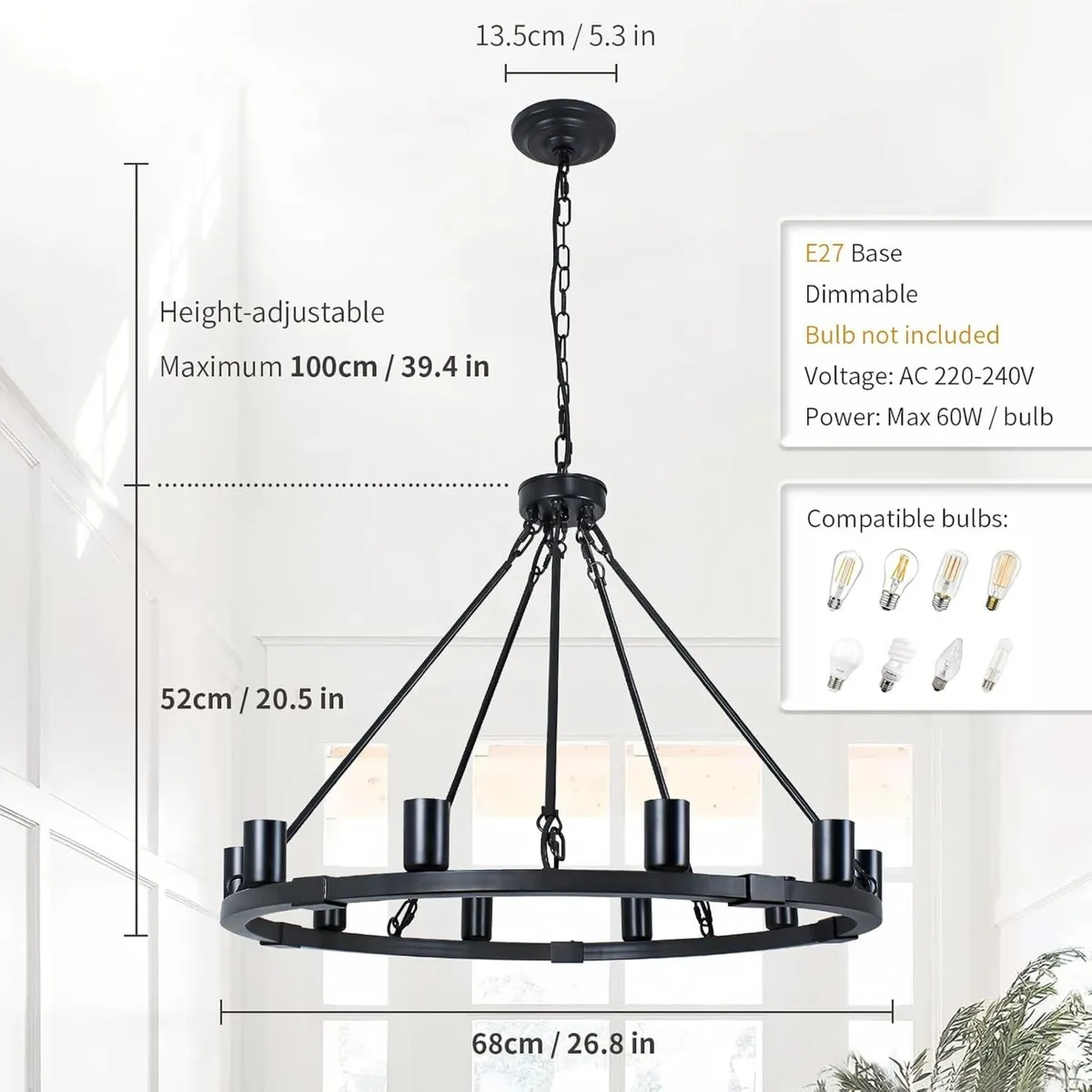 10-Light Wagon Wheel Chandelier Industrial - Image 3