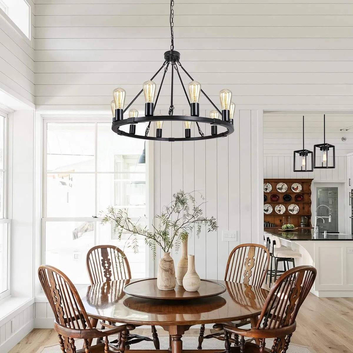 10-Light Wagon Wheel Chandelier Industrial - Image 4
