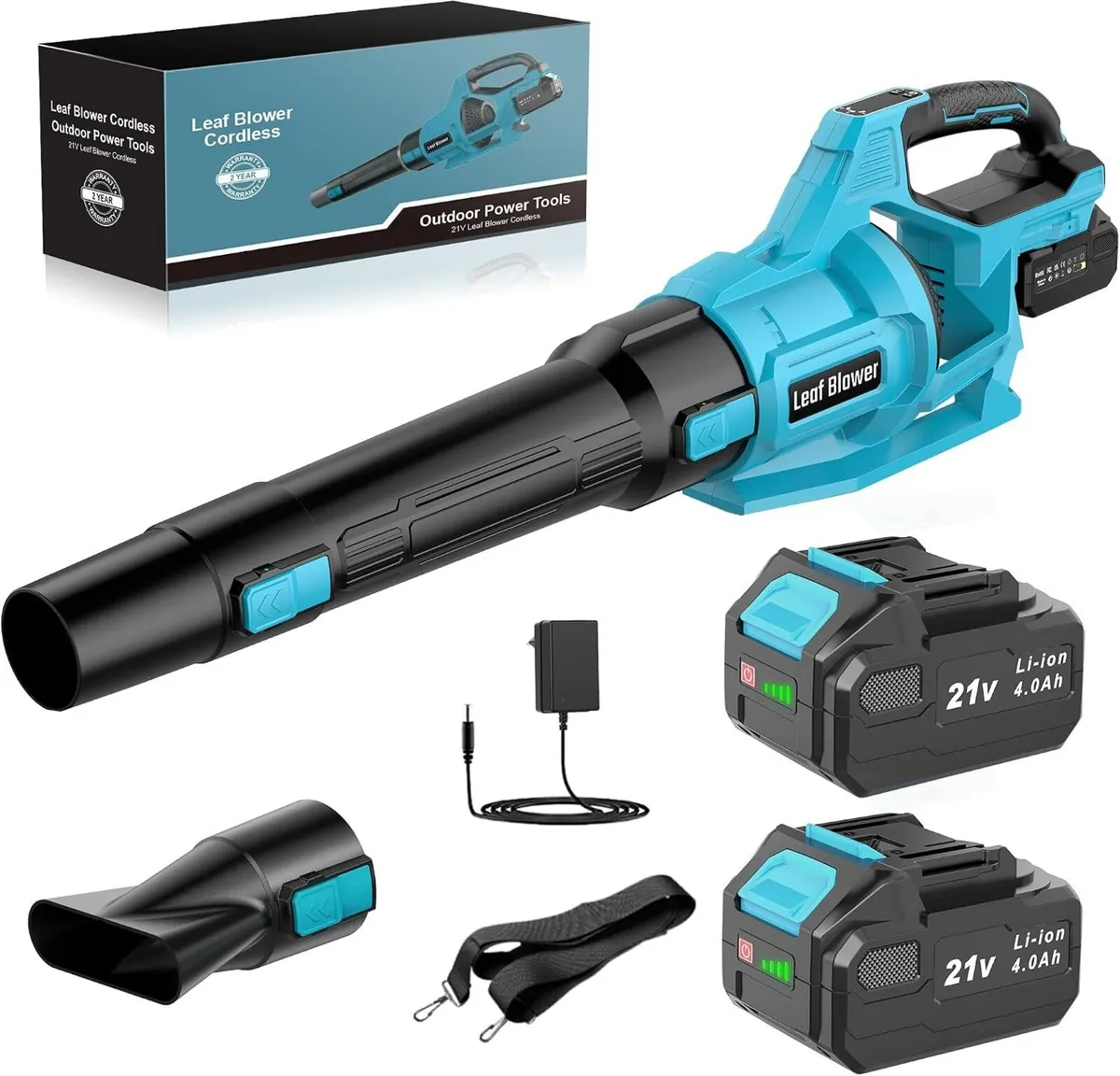 Cordless Leaf Blower 2 Batteries 4.0ah Garden 21V - Image 1