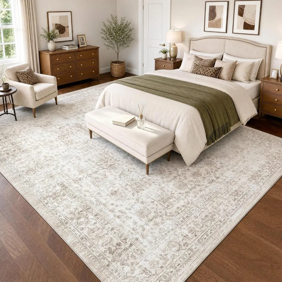 Washable Area Rug Vintage Neutral Distressed - Image 2