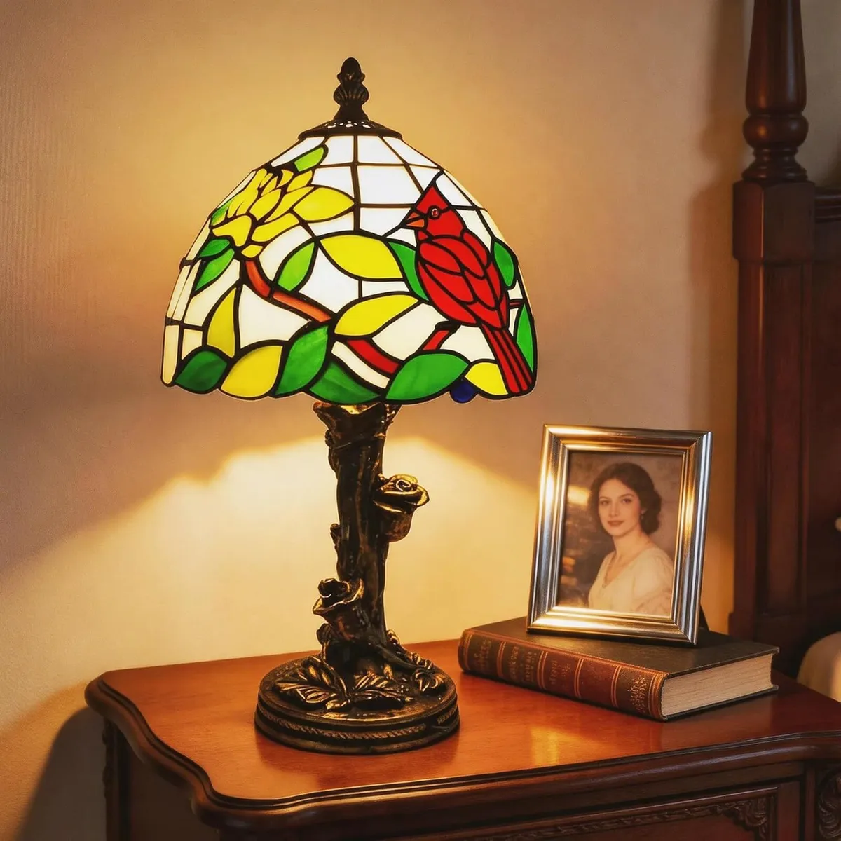 Tiffany Lamp Stained Glass with Beads 8" 20CM - Image 1