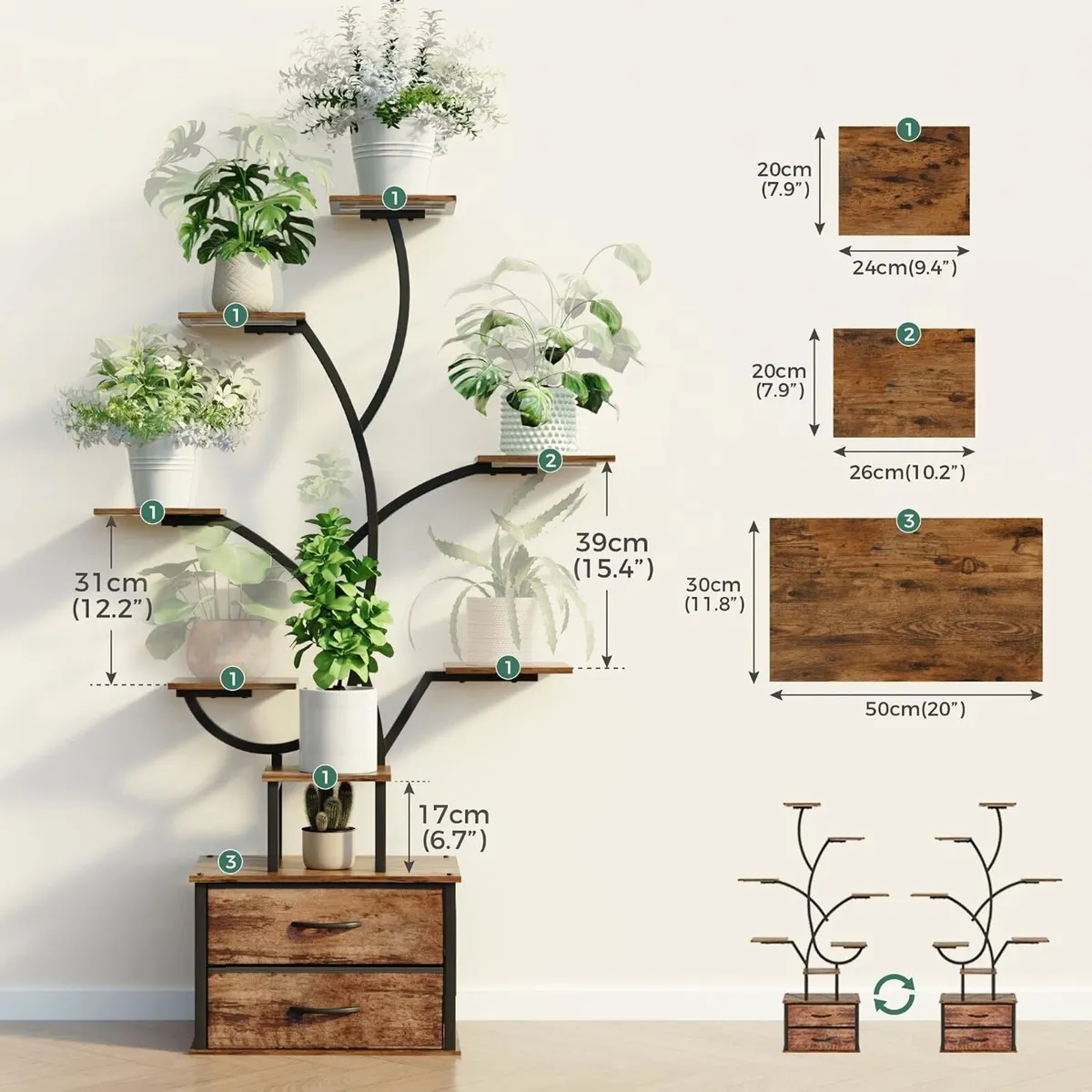 Plant Stand Indoor 9-Tier 160CM 2 Storage Drawers - Image 4