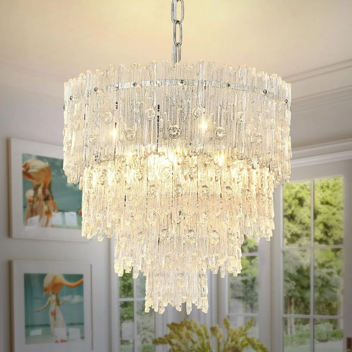 Crystal Chandelier Chrome Round Glass Pendant - Image 1