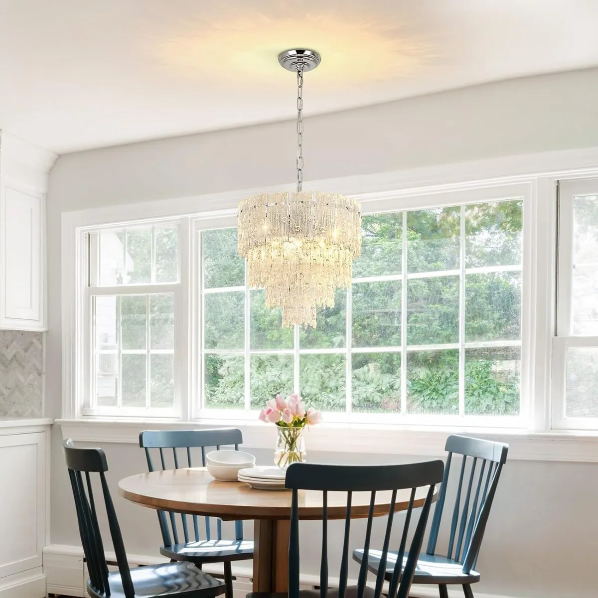 Crystal Chandelier Chrome Round Glass Pendant - Image 2