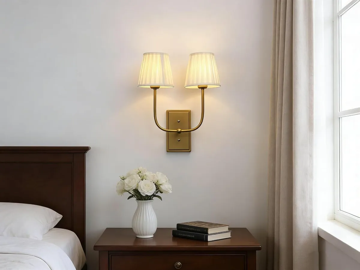 Vintage 2-Lights Wall Light Sconces Funnel Fabric - Image 3