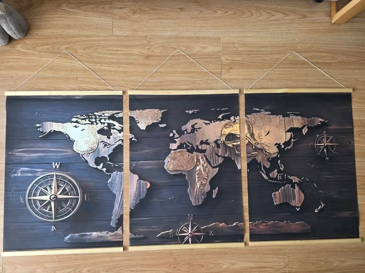 3-piece world map hanging scroll  50x70cm each - Image 2
