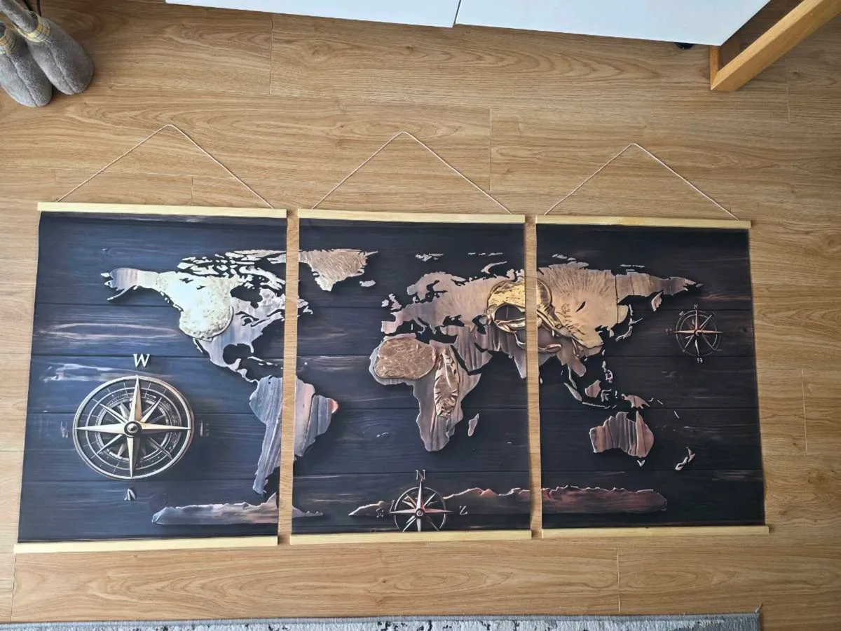 3-piece world map hanging scroll  50x70cm each - Image 3