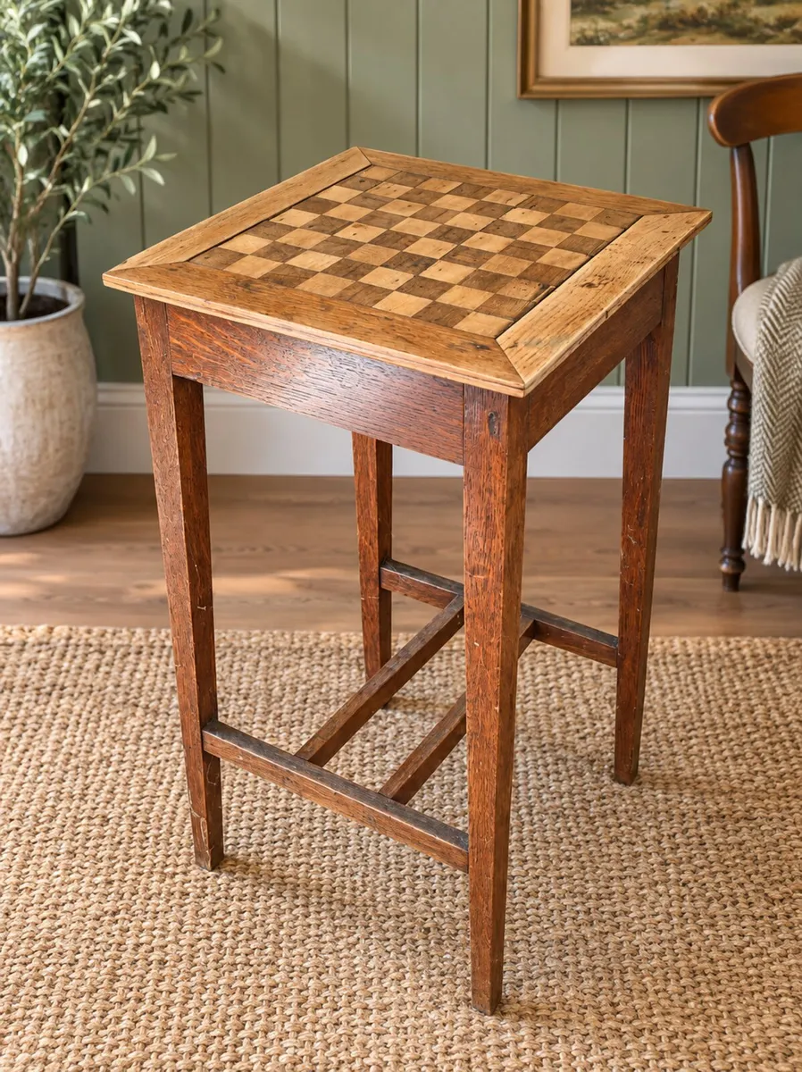 Vintage Wooden Chess Sidetable - Image 1