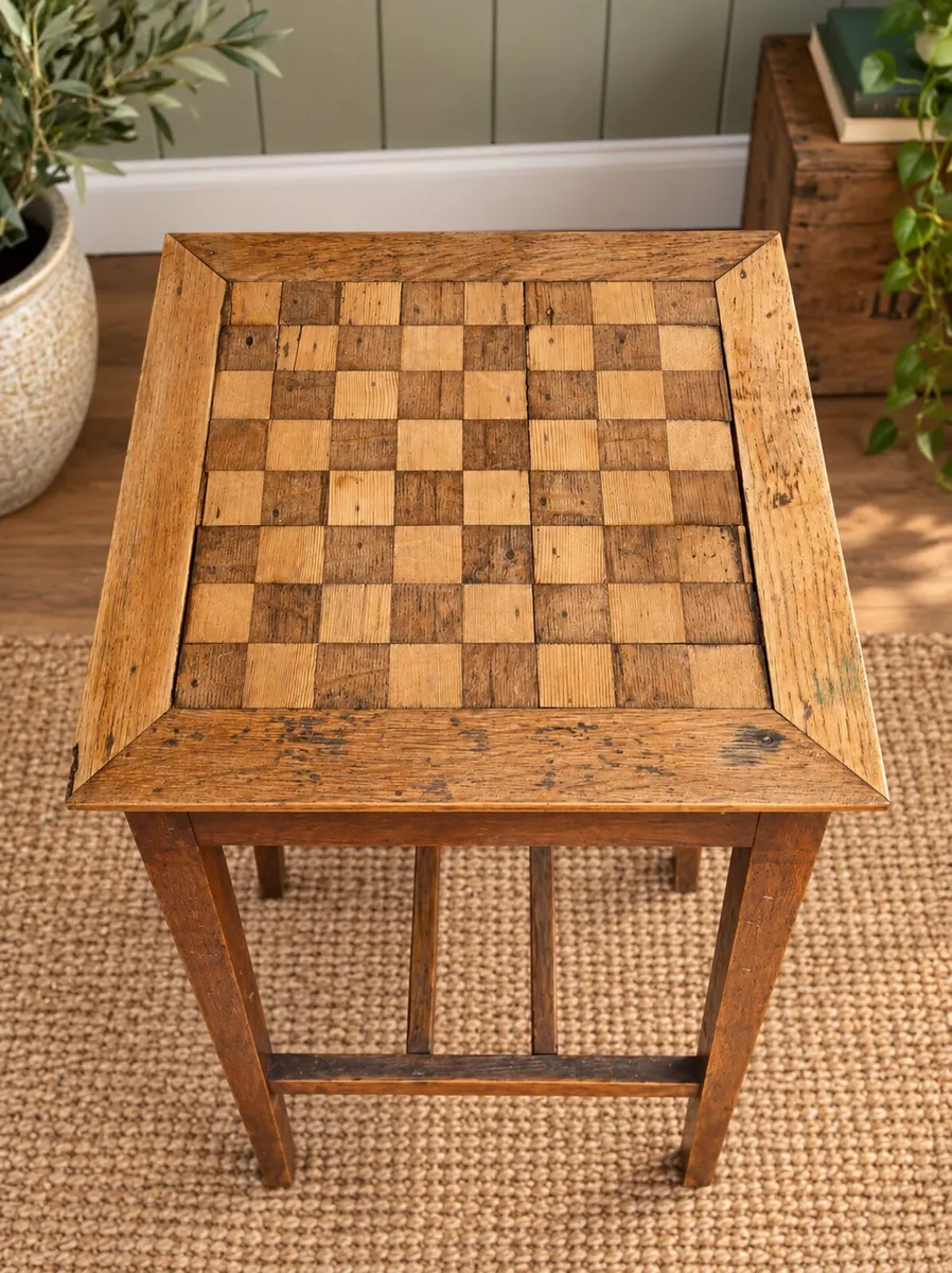 Vintage Wooden Chess Sidetable - Image 2